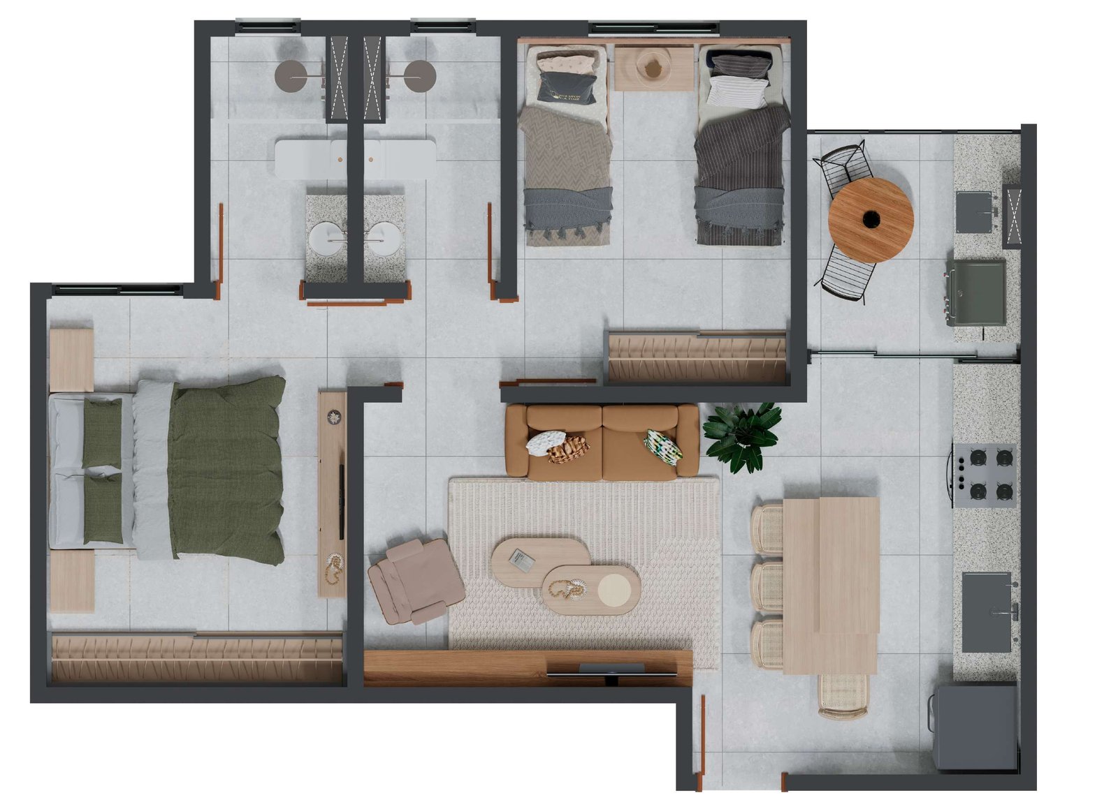 Planta do apartamento Apto de canto de 53 m²